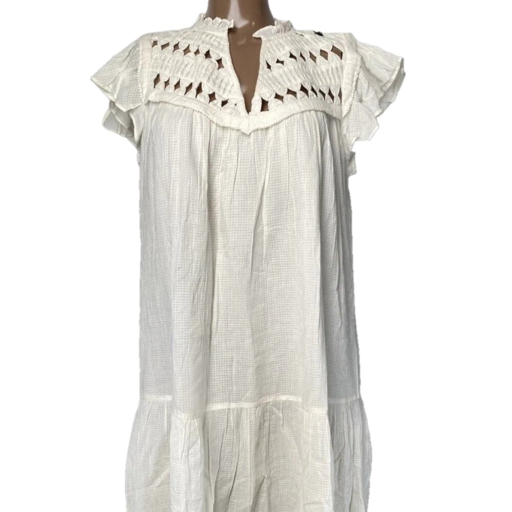 NEW BA&SH Womens Mini Dress Ecru Size S Bluma Flared Cut-Out Detail V-Neck